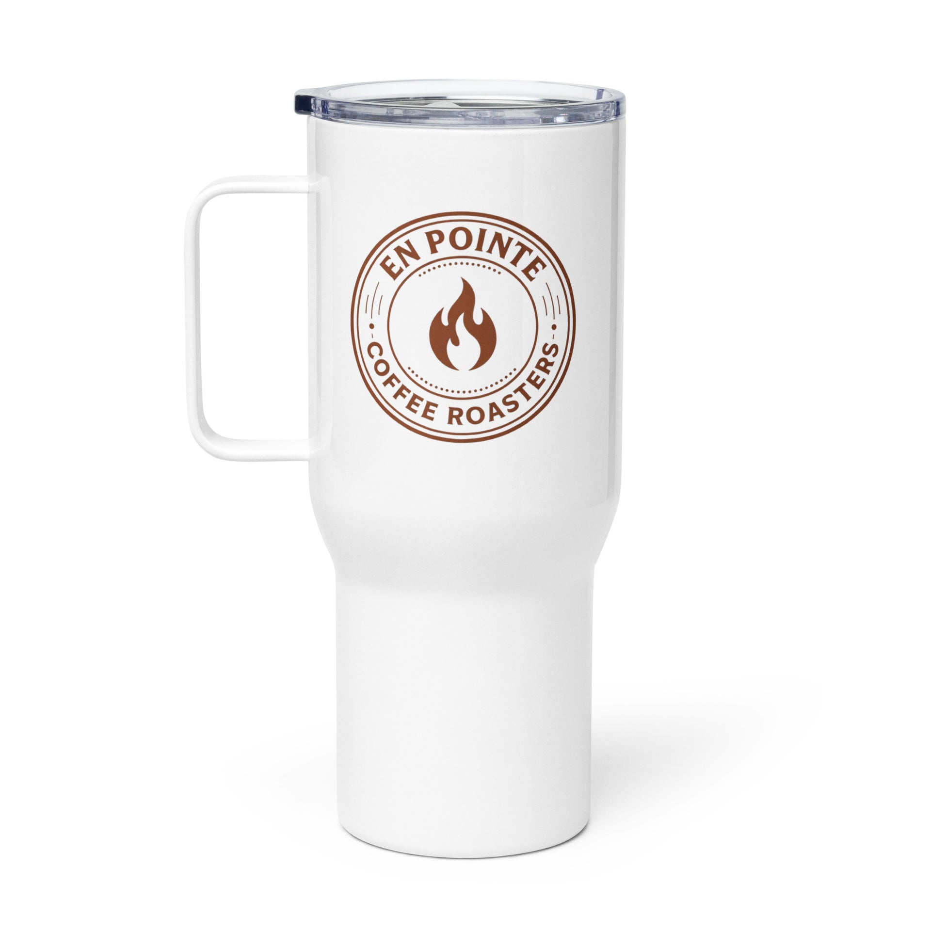 Travel mug with a handle  En Pointe Coffee Roasters